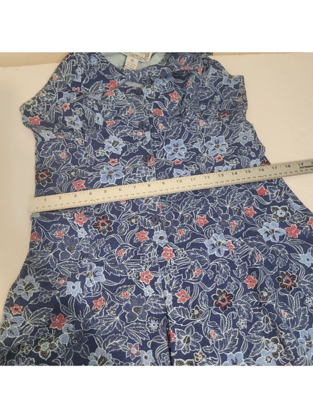 Vtg 90s Justin Allen Blue Red Floral Sleeveless Romper Bow Buttons Size M Cotton - Picture 15 of 15